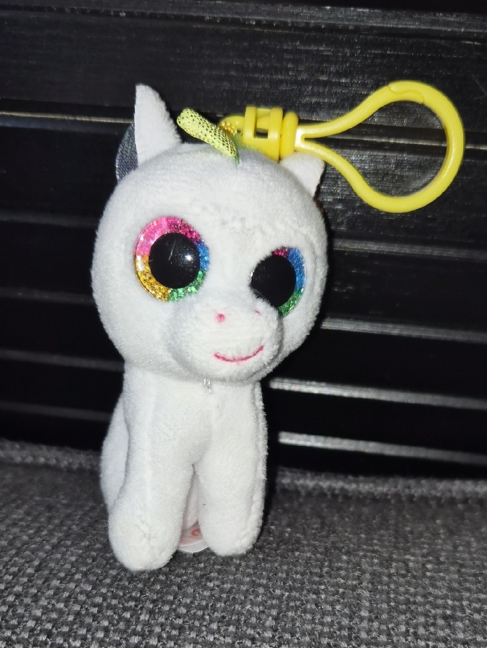 White Plush Unicorn Keychain with Rainbow Eyes